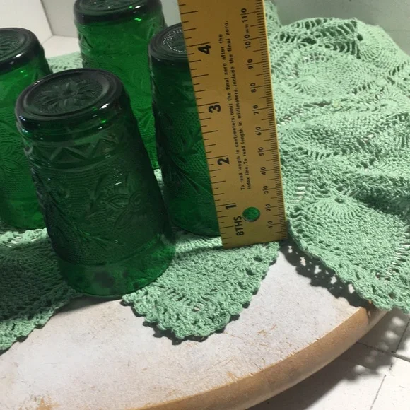 Vintage Anchor Hocking juice depression glass green “Sandwich “pattern - Picture 3 of 10